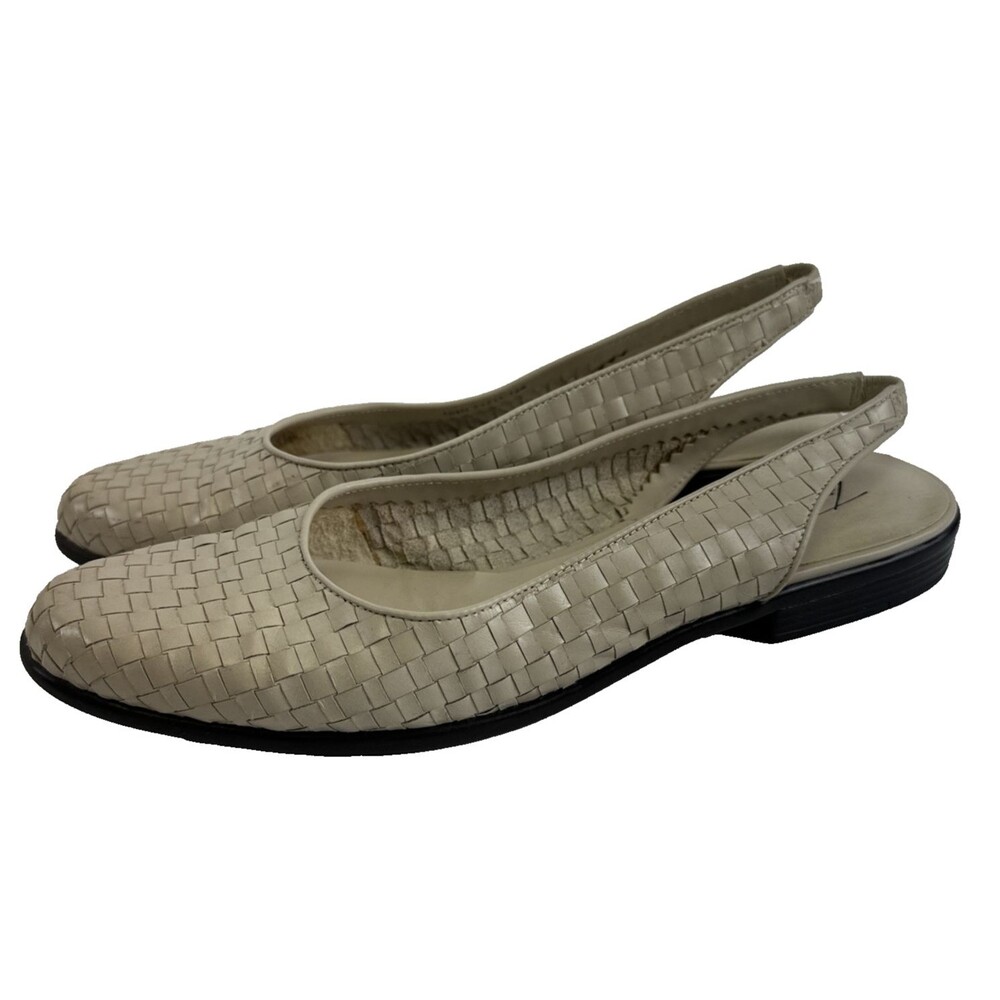 Trotters Lucy Slingback Woven Leather Slip On Comfort Bone Womens 10.5 Narrow